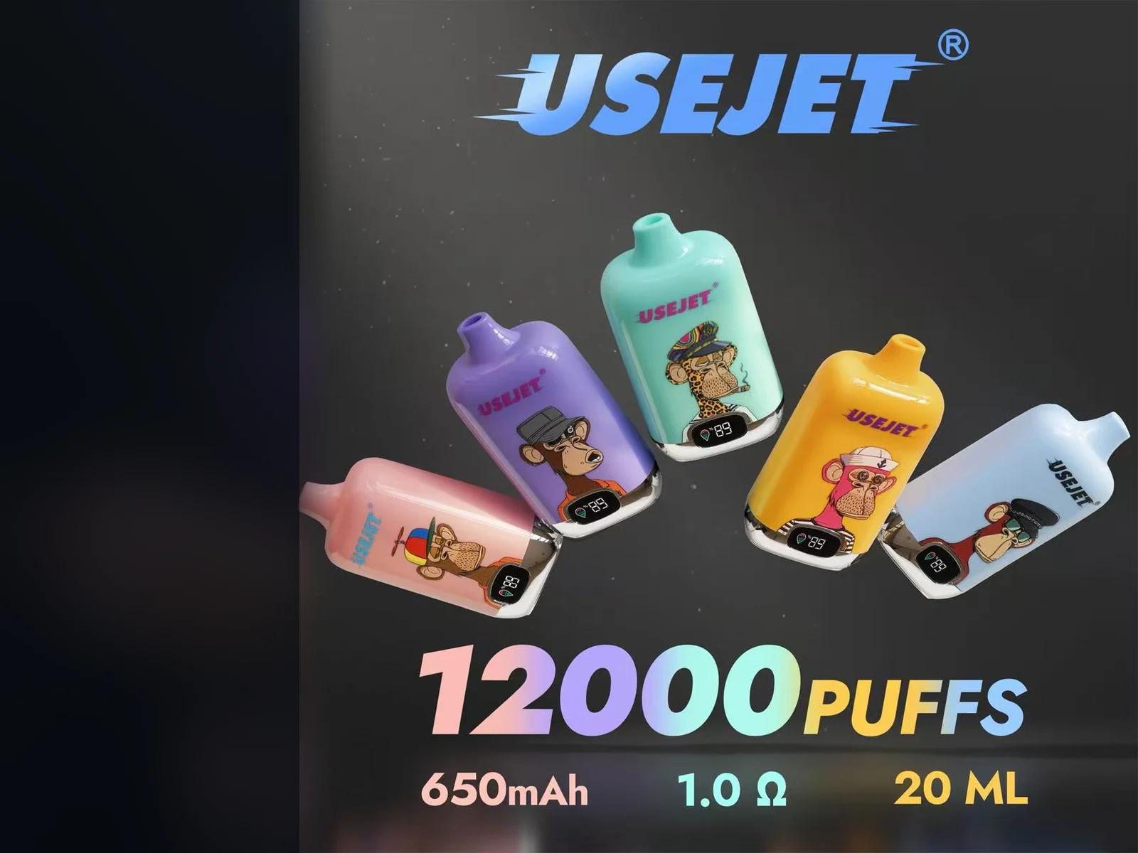 Compact USEJET devices shown in a range of pastel colors.